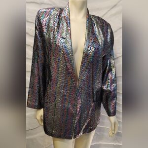 Vtg 80s Niki Multi Color Silver Metallic Unisex Jacket Women's Large USA Union